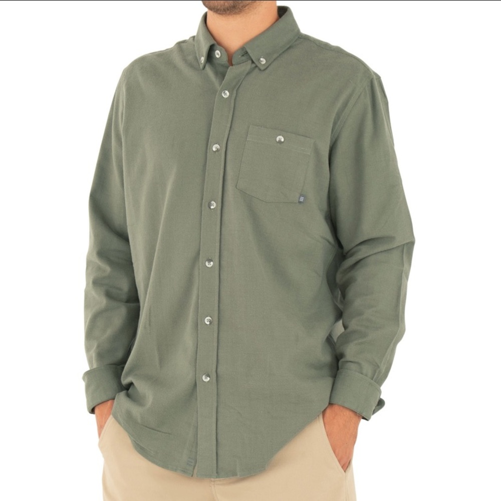 Free Fly Apparel Men's Casual Button Down Shirt - Olive Green